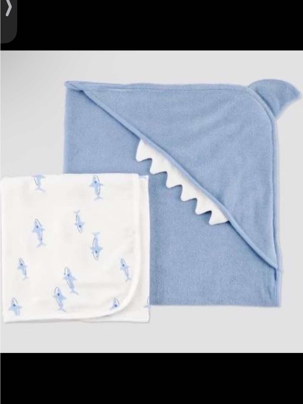 Carter's Blue Shark Hooded Towel with White Shark Print Washcloth